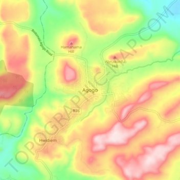 Agogo topographic map, elevation, terrain
