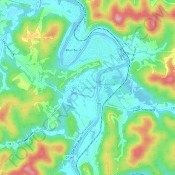 Tornado topographic map, elevation, terrain