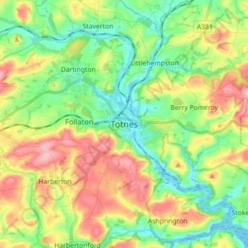Totnes topographic map, elevation, terrain
