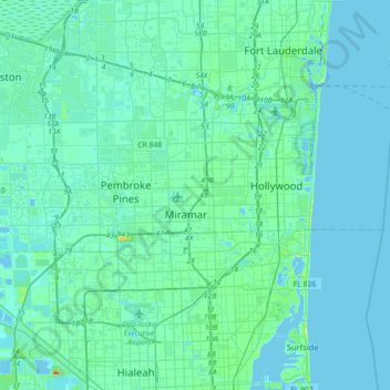 Pembroke Pines topographic map, elevation, terrain
