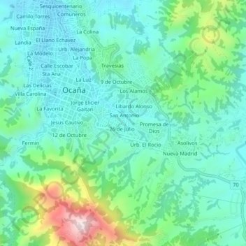 El Bambo topographic map, elevation, terrain