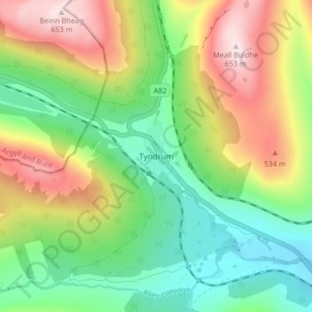 Tyndrum topographic map, elevation, terrain