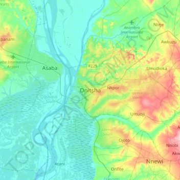 Onitsha topographic map, elevation, terrain