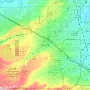Superior topographic map, elevation, terrain
