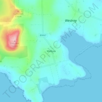 Midbea topographic map, elevation, terrain