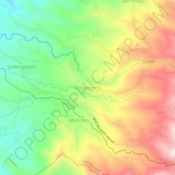 Wonomerto topographic map, elevation, terrain