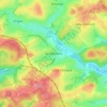 Gribomont topographic map, elevation, terrain