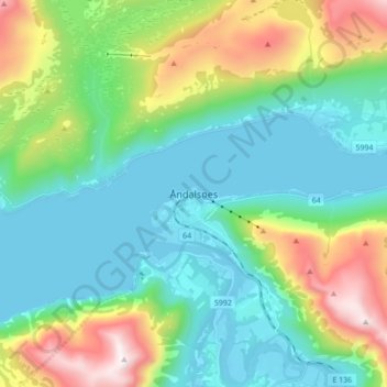 Åndalsnes topographic map, elevation, terrain