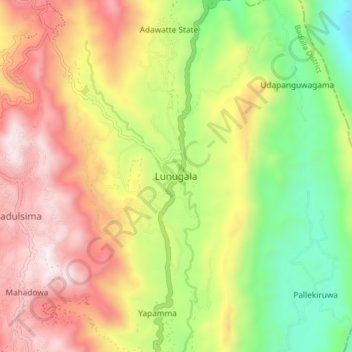 Lunugala topographic map, elevation, terrain