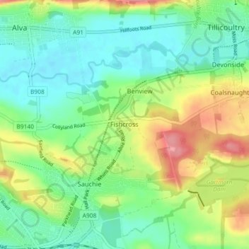 Fishcross topographic map, elevation, terrain