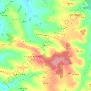 A Auriet topographic map, elevation, terrain