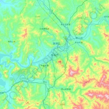 Benxi topographic map, elevation, terrain