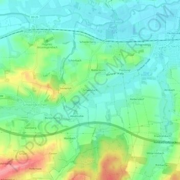 Schwindach topographic map, elevation, terrain