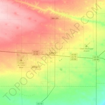 Clovis topographic map, elevation, terrain
