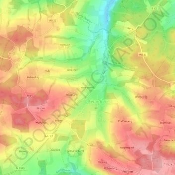 Manholding topographic map, elevation, terrain