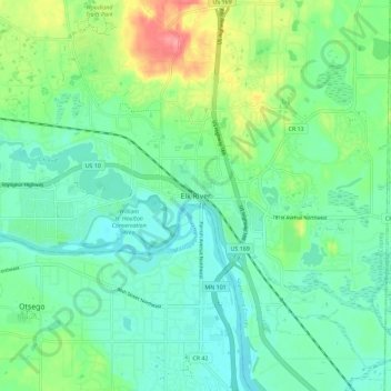 Elk River topographic map, elevation, terrain