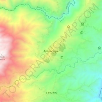 Anzoátegui topographic map, elevation, terrain