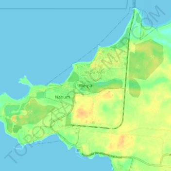 Weipa topographic map, elevation, terrain