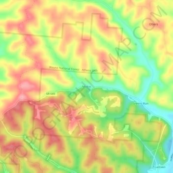 Modoc topographic map, elevation, terrain