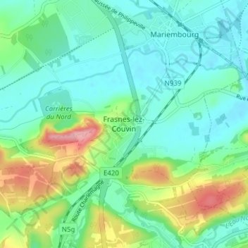 Frasnes-lez-Couvin topographic map, elevation, terrain