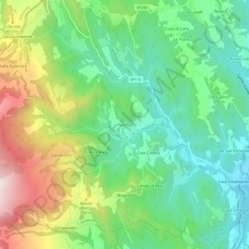 Paterno topographic map, elevation, terrain