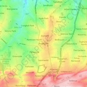 Rosebank topographic map, elevation, terrain