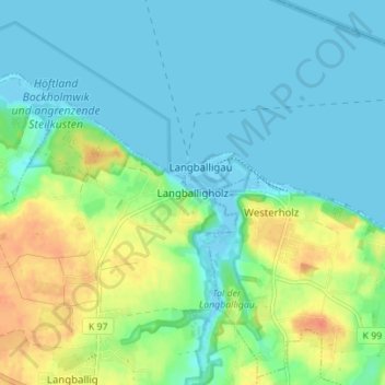 Langballigholz topographic map, elevation, terrain