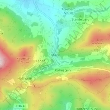 Mais topographic map, elevation, terrain