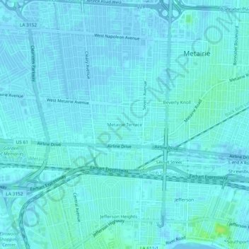 Metairie Terrace topographic map, elevation, terrain