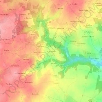 Le Hangouët topographic map, elevation, terrain