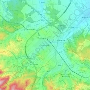 Mattersburg topographic map, elevation, terrain