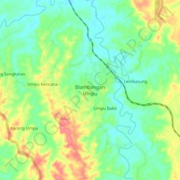Blambangan Umpu topographic map, elevation, terrain