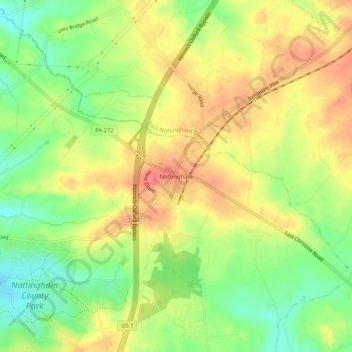 Nottingham topographic map, elevation, terrain