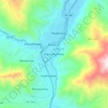 Paucarbamba topographic map, elevation, terrain