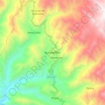 Kuñotambo topographic map, elevation, terrain