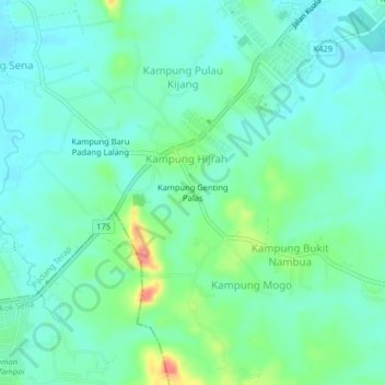 Kampung Genting Palas topographic map, elevation, terrain