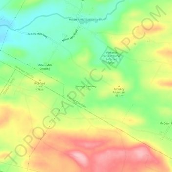 Youngs Crossing topographic map, elevation, terrain