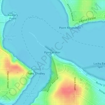 Point Walter topographic map, elevation, terrain