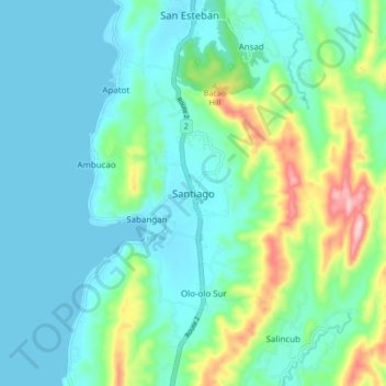 Santiago topographic map, elevation, terrain