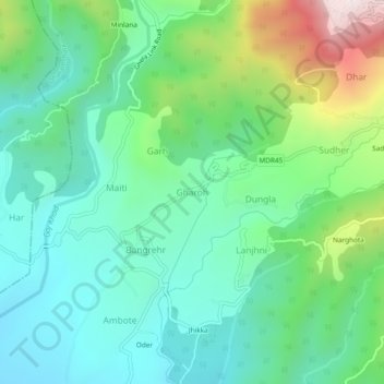 Gharoh topographic map, elevation, terrain