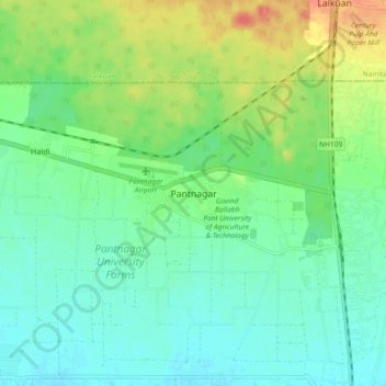 Pantnagar topographic map, elevation, terrain