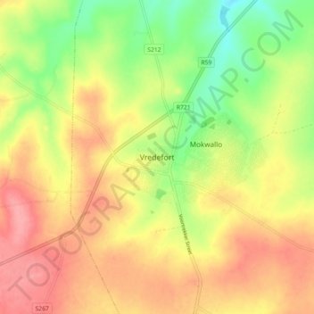 Vredefort topographic map, elevation, terrain