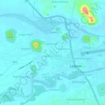 Kambi Moto topographic map, elevation, terrain