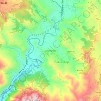 Danuwargau topographic map, elevation, terrain