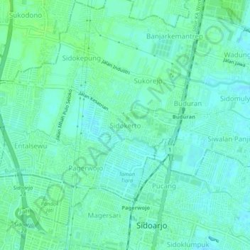 Sidokerto topographic map, elevation, terrain