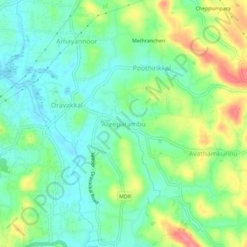 Areeparambu topographic map, elevation, terrain