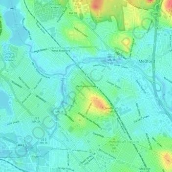 Medford Hillside topographic map, elevation, terrain