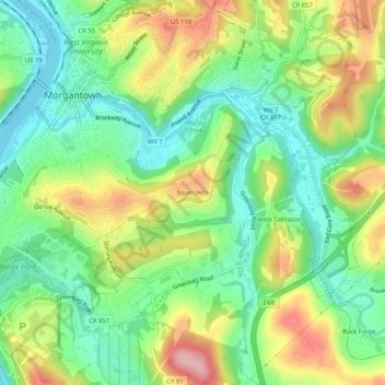 South Hills topographic map, elevation, terrain