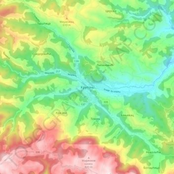Krupanj topographic map, elevation, terrain