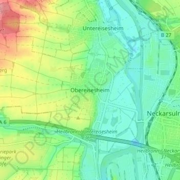 Obereisesheim topographic map, elevation, terrain